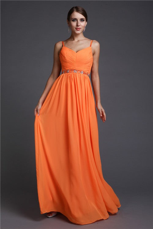 A-Line/Princess Spaghetti Straps Sleeveless Beading Long Chiffon Dresses CICIP0004454