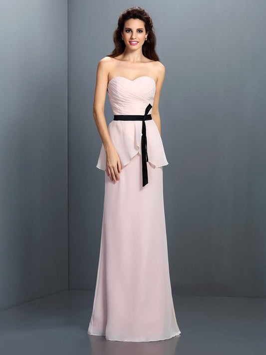 Sheath/Column Sweetheart Sash/Ribbon/Belt Sleeveless Long Chiffon Bridesmaid Dresses CICIP0005830