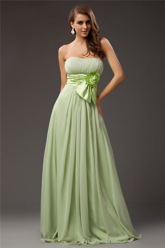 Sheath/Column Strapless Sleeveless Ruffles Long Chiffon Elastic Woven Satin Bridesmaid Dresses CICIP0005521