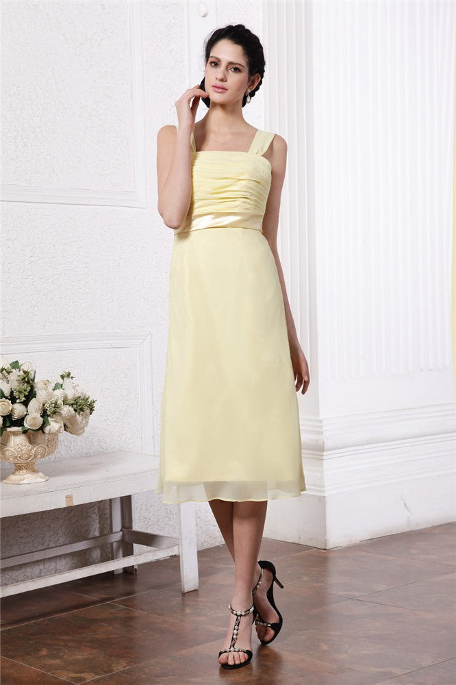 Sheath/Column Straps Sleeveless Sash Pleats Short Chiffon Bridesmaid Dresses CICIP0005805