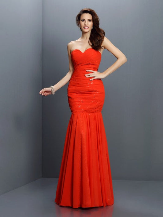 Trumpet/Mermaid Sweetheart Pleats Sleeveless Long Chiffon Bridesmaid Dresses CICIP0005371