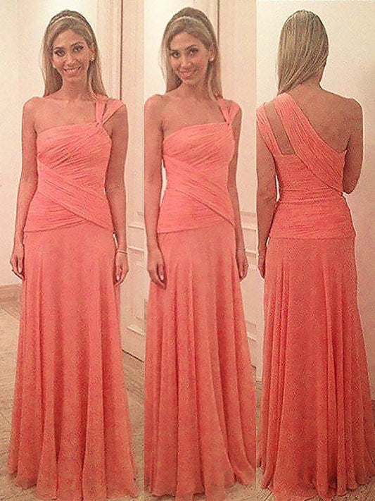 Sheath/Column One-Shoulder Sleeveless Floor-Length Chiffon Bridesmaid Dresses CICIP0005644