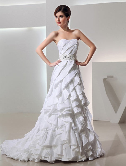 Beading A-Line/Princess Long Sweetheart Sleeveless Taffeta Wedding Dresses CICIP0006907