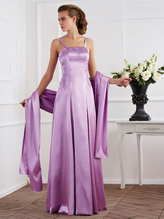 A-Line/Princess Spaghetti Straps Sleeveless Beading Long Elastic Woven Satin Mother of the Bride Dresses CICIP0005304