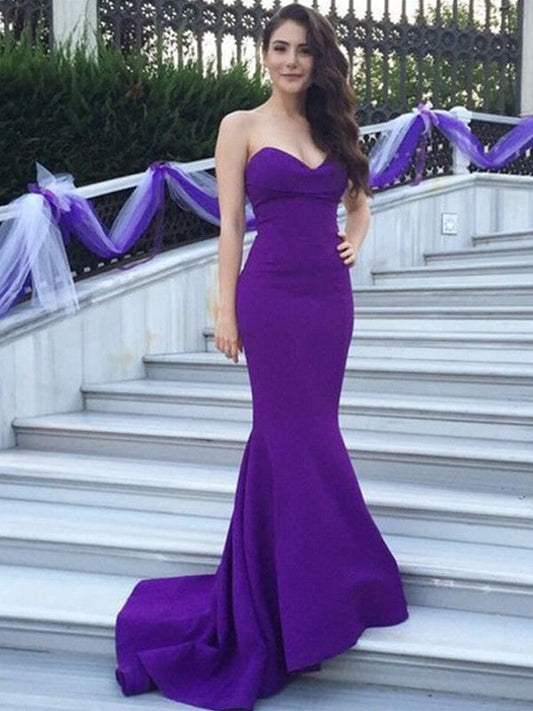 Trumpet/Mermaid Sweetheart Sleeveless Sweep/Brush Train Stretch Crepe Bridesmaid Dresses CICIP0005067