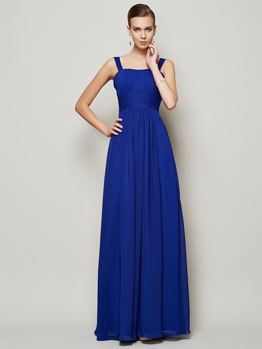 Sheath/Column Straps Sleeveless Pleats Long Chiffon Bridesmaid Dresses CICIP0005157