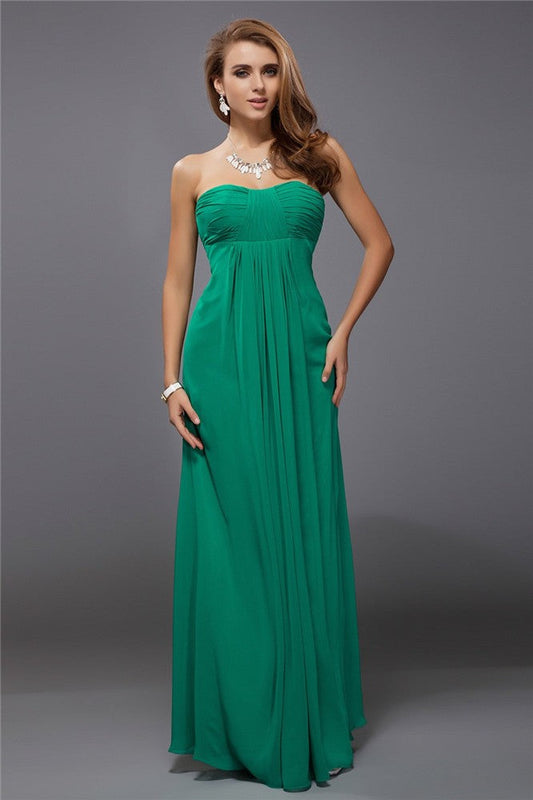 Sheath/Column Strapless Sleeveless Ruffles Long Chiffon Bridesmaid Dresses CICIP0005426