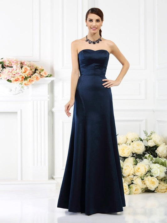 Sheath/Column Strapless Sleeveless Long Satin Bridesmaid Dresses CICIP0005642