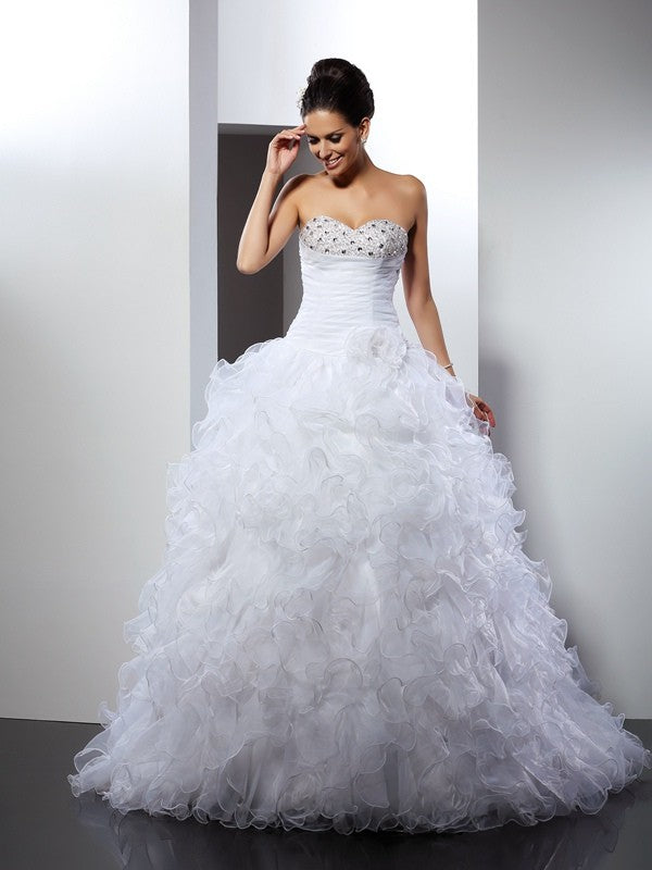 Ball Gown Sweetheart Beading Sleeveless Long Organza Wedding Dresses CICIP0006449