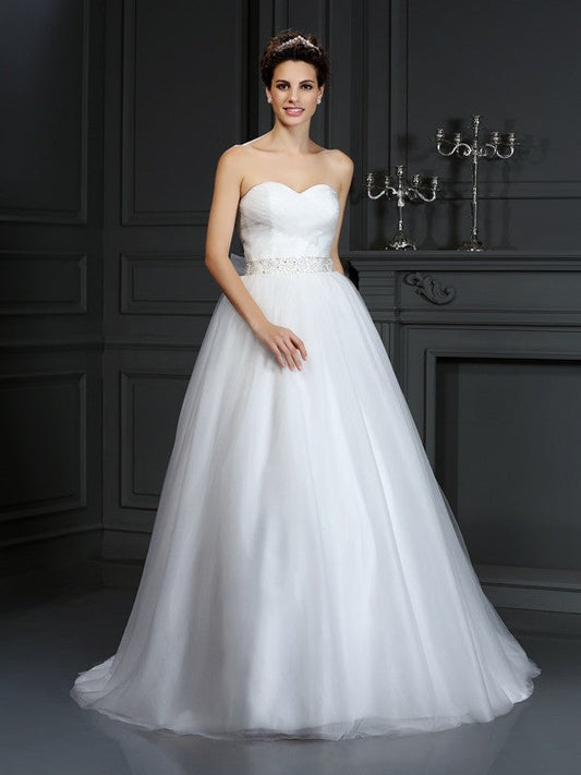 Ball Gown Sweetheart Beading Sleeveless Long Net Wedding Dresses CICIP0006809