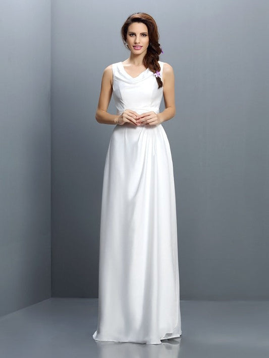 Sheath/Column V-neck Sleeveless Long Chiffon Bridesmaid Dresses CICIP0005637