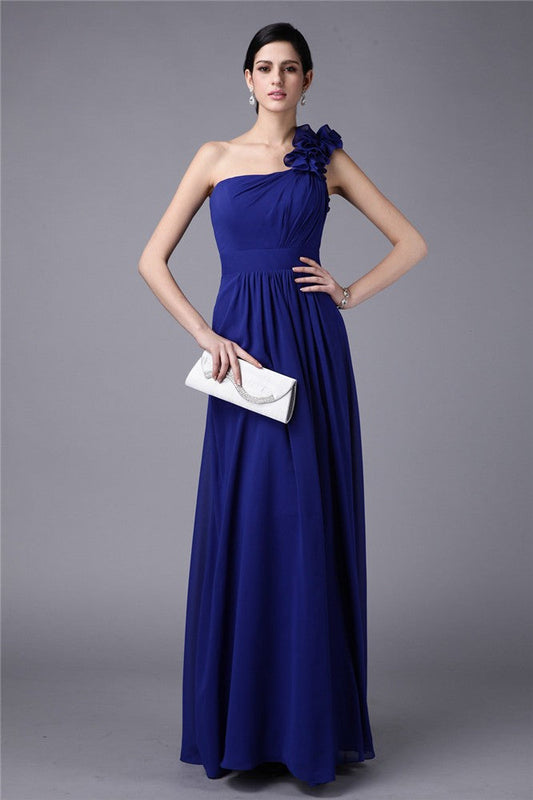 Sheath/Column One-Shoulder Sleeveless Pleats Long Chiffon Bridesmaid Dresses CICIP0005498