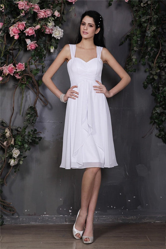 Sheath/Column Straps Sleeveless Pleats Short Chiffon Bridesmaid Dresses CICIP0005556