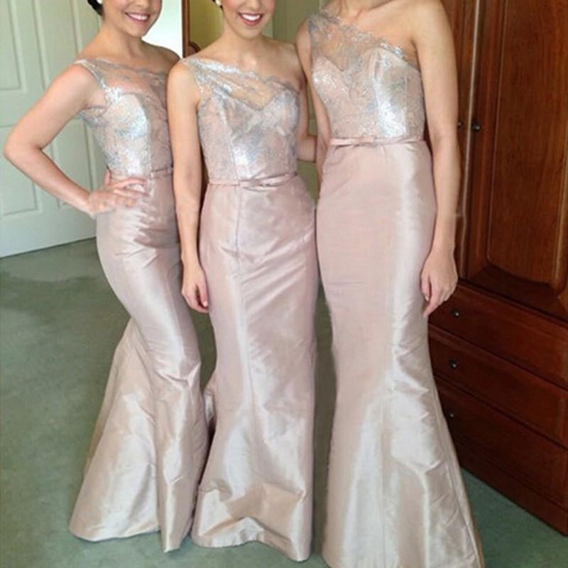 Trumpet/Mermaid One-Shoulder Sleeveless Satin Floor-Length Bridesmaid Dresses CICIP0005729