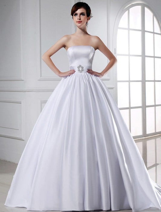 Ball Gown Beading Strapless Sleeveless Long Satin Wedding Dresses CICIP0006861