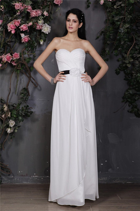 Sheath/Column Sweetheart Sleeveless Pleats Hand-Made Flower Long Chiffon Bridesmaid Dresses CICIP0005861