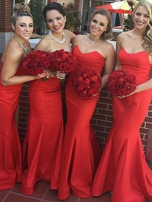 Trumpet/Mermaid Sweetheart Floor-Length Sleeveless Satin Bridesmaid Dresses CICIP0005333