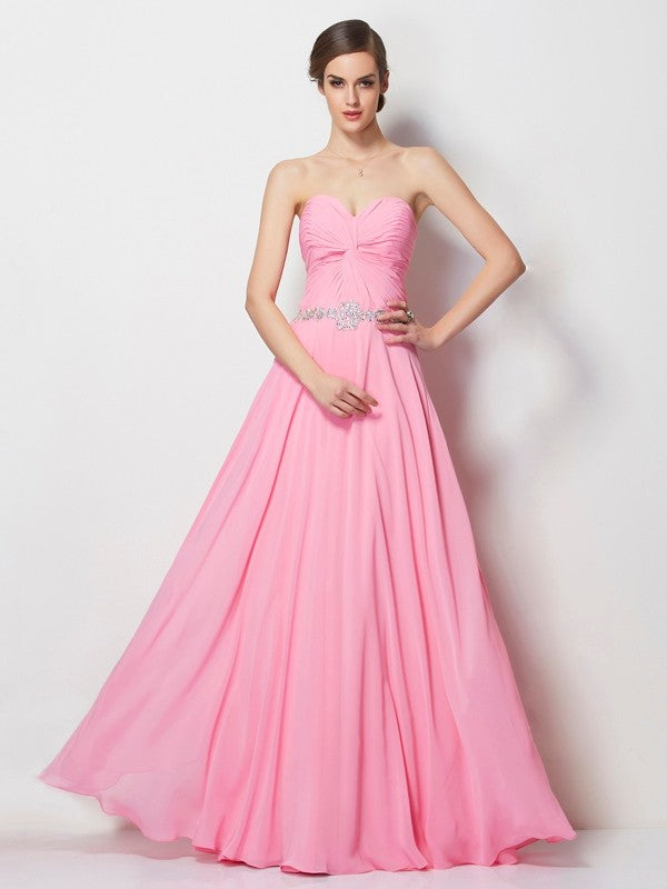 A-Line/Princess Sweetheart Sleeveless Beading Long Chiffon Dresses CICIP0004410