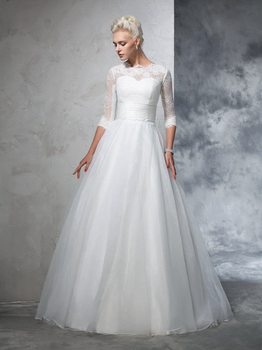 Ball Gown Jewel Applique 3/4 Sleeves Long Organza Wedding Dresses CICIP0006383