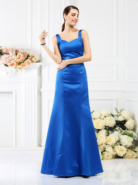 Sheath/Column Straps Sleeveless Long Satin Bridesmaid Dresses CICIP0005554