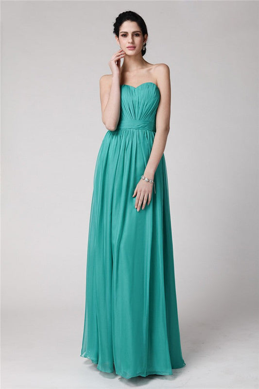 Sheath/Column Sweetheart Sleeveless Pleats Long Chiffon Bridesmaid Dresses CICIP0005844