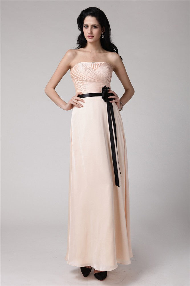 Sheath/Column Strapless Sleeveless Sash Elastic Woven Satin Chiffon Bridesmaid Dresses CICIP0005880