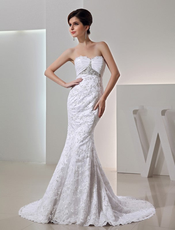 Trumpet/Mermaid Beading Sweetheart Sleeveless Long Taffeta Wedding Dresses CICIP0006960