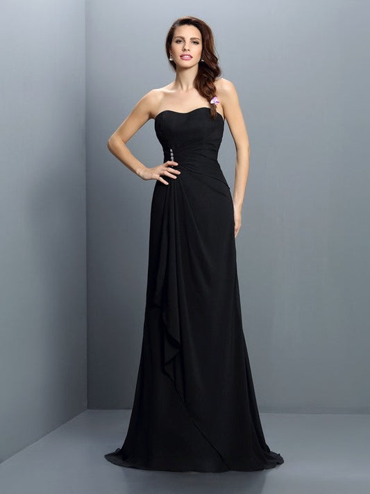 Trumpet/Mermaid Strapless Pleats Sleeveless Long Chiffon Bridesmaid Dresses CICIP0005474