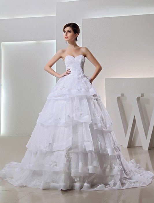 Beading Ball Gown Long Organza Sweetheart Applique Wedding Dresses CICIP0006976