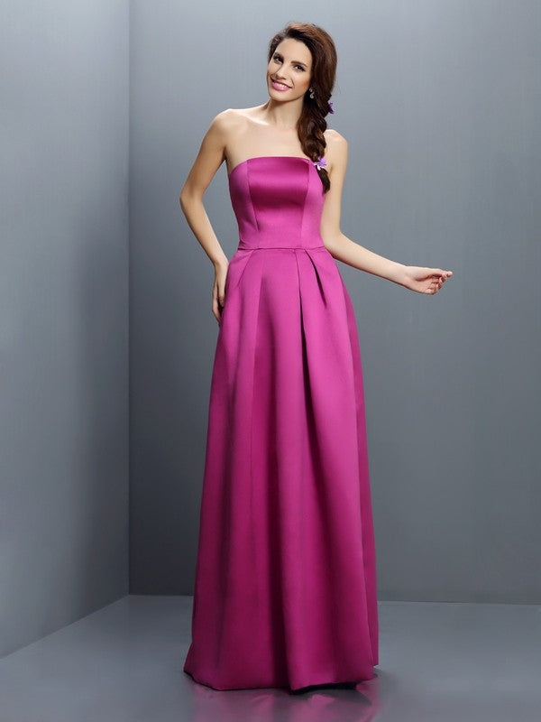 Sheath/Column Strapless Sleeveless Long Satin Bridesmaid Dresses CICIP0005853