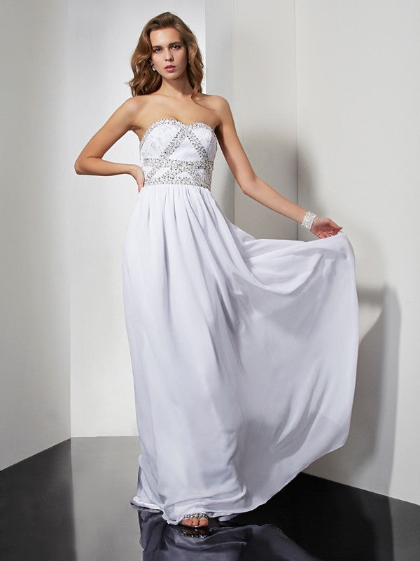 Sheath/Column Strapless Sleeveless Beading Long Chiffon Dresses CICIP0003938