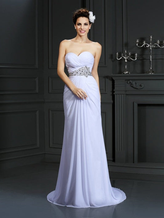 Sheath/Column Sweetheart Beading Sleeveless Long Chiffon Wedding Dresses CICIP0006794