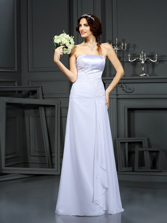 Sheath/Column Strapless Beading Sleeveless Long Chiffon Wedding Dresses CICIP0006926