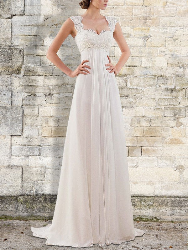 Empire Sweep/Brush Train Bateau Sleeveless Chiffon Wedding Dresses CICIP0006327