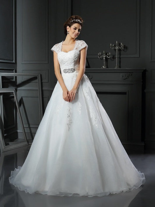 Ball Gown Square Beading Sleeveless Long Organza Wedding Dresses CICIP0006545