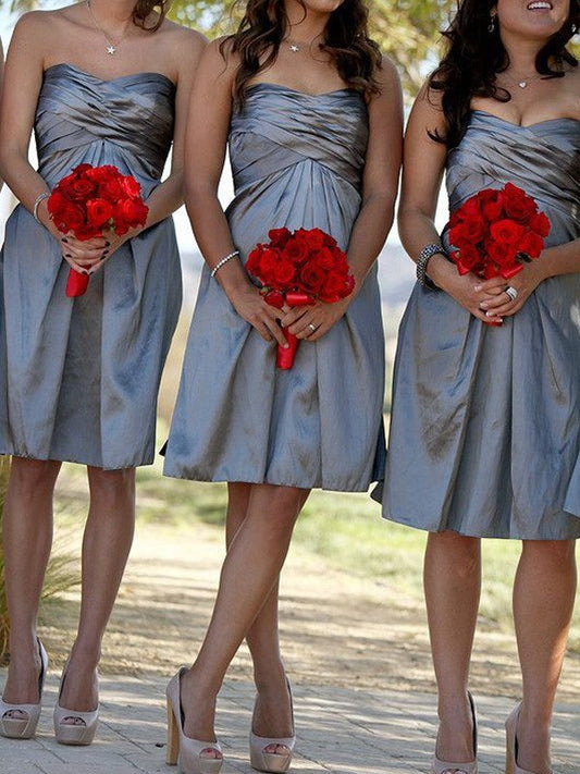 Sheath/Column Sweetheart Sleeveless Taffeta Short/Mini Bridesmaid Dresses CICIP0005654