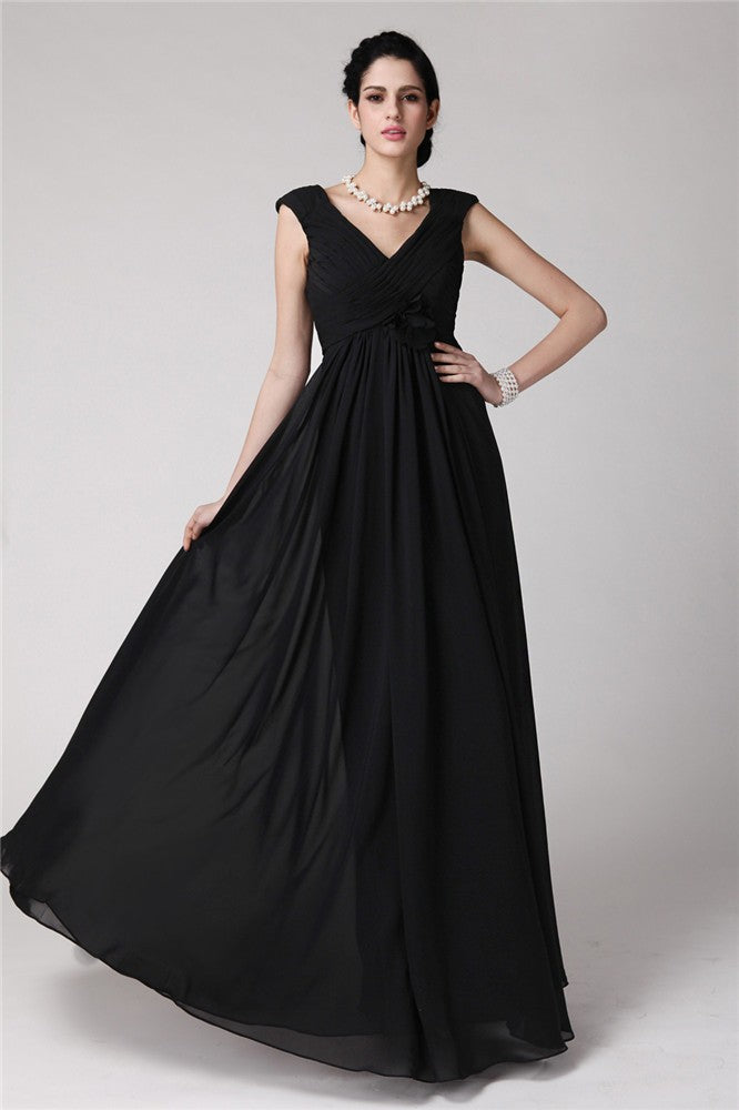 Sheath/Column V-neck Sleeveless Pleats Long Chiffon Dresses CICIP0004104