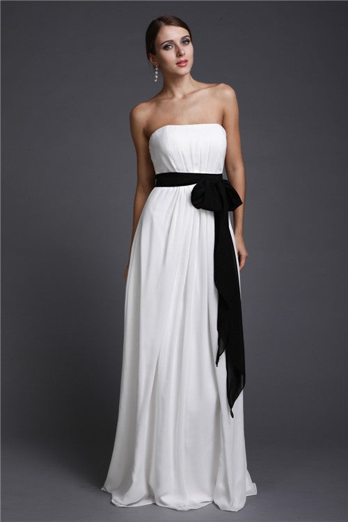 Sheath/Column Strapless Sash/Ribbon/Belt Long Sleeveless Chiffon Bridesmaid Dresses CICIP0005748