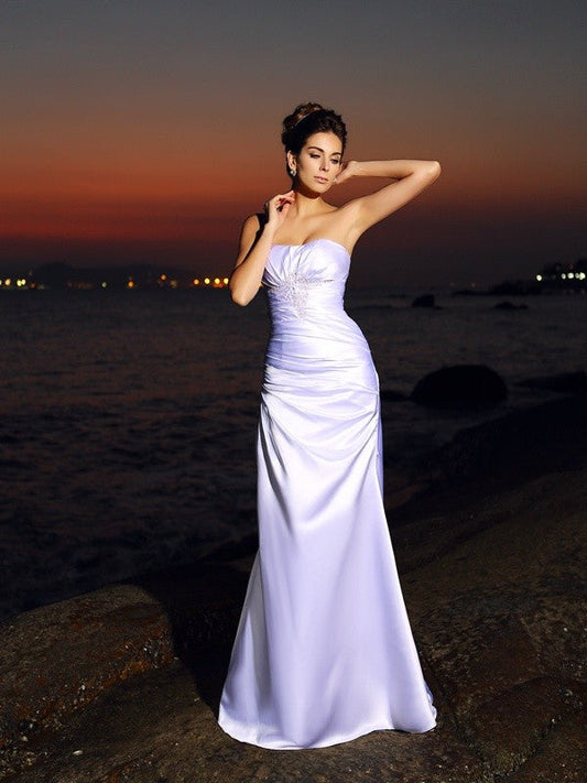 Trumpet/Mermaid Sweetheart Sleeveless Long Elastic Woven Satin Beach Wedding Dresses CICIP0006651