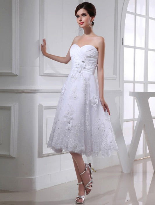 A-Line/Princess Beading Sweetheart Sleeveless Organza Applique Taffeta Wedding Dresses CICIP0006880