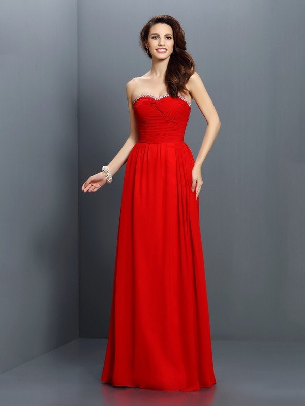 A-Line/Princess Sweetheart Beading Sleeveless Long Chiffon Bridesmaid Dresses CICIP0005763