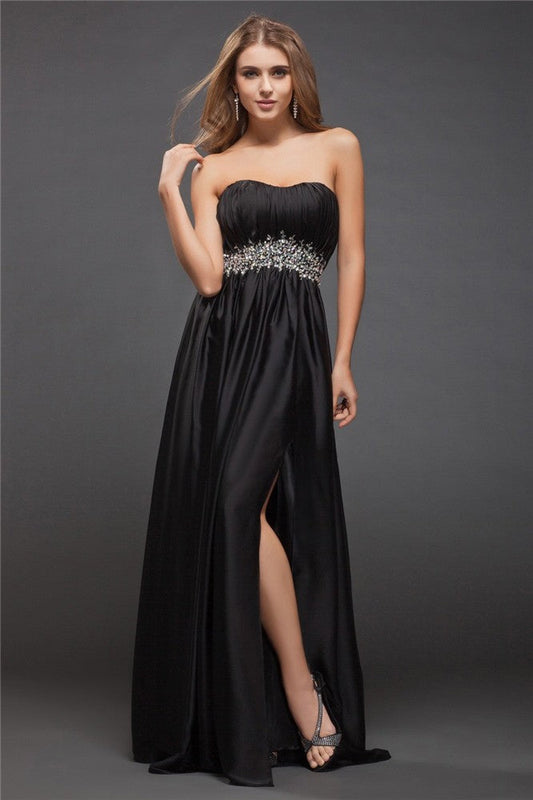 Sheath/Column Sweetheart Sleeveless Beading Long Charmeuse Bridesmaid Dresses CICIP0005547