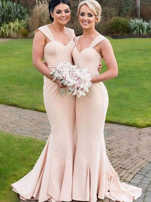 Trumpet/Mermaid Sweetheart Sleeveless Satin Floor-Length Bridesmaid Dresses CICIP0005165