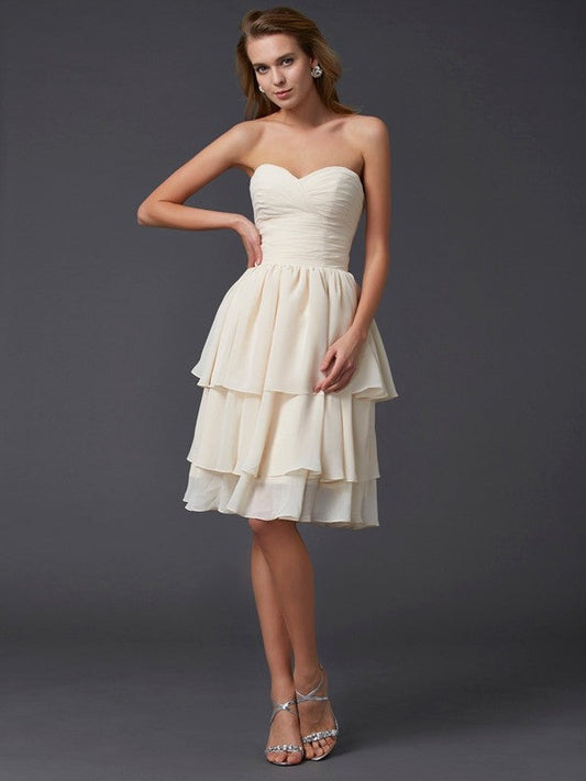 Sheath/Column Sweetheart Sleeveless Short Chiffon Bridesmaid Dresses CICIP0005867