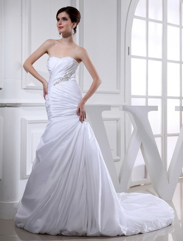 Beading Trumpet/Mermaid Long Taffeta Wedding Dresses CICIP0006953