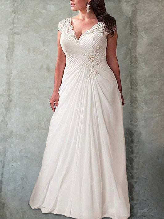 Empire Sweetheart Sleeveless Lace Sweep/Brush Train Chiffon Plus Size Wedding Dresses CICIP0006217