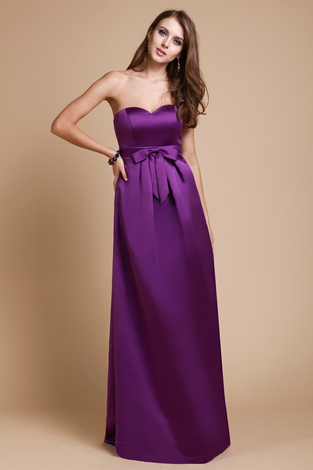 Sheath/Column Sweetheart Sleeveless Long Bowknot Satin Bridesmaid Dresses CICIP0005678