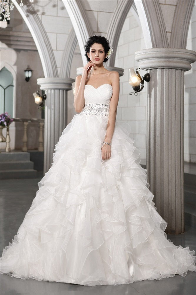 Ball Gown Sweetheart Sleeveless Beading Long Organza Wedding Dresses CICIP0006499