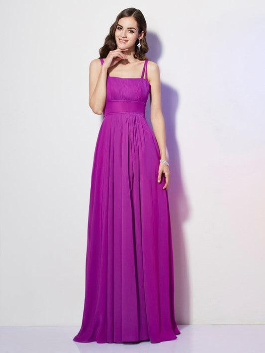 Sheath/Column Spaghetti Straps Sleeveless Pleats Long Chiffon Bridesmaid Dresses CICIP0005447