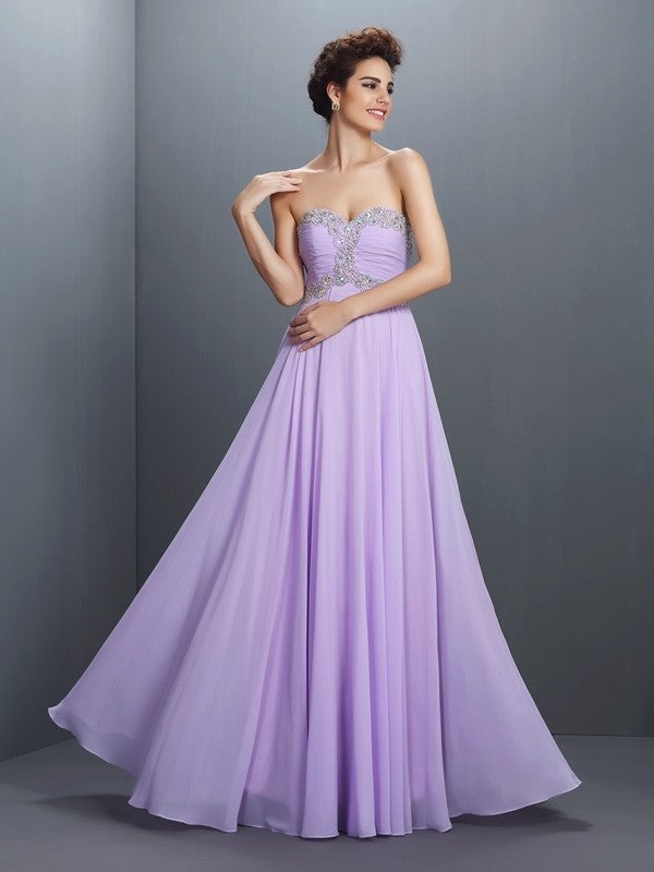 A-Line/Princess Sweetheart Beading Sleeveless Long Chiffon Dresses CICIP0004375